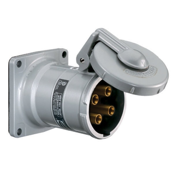 Pin & Sleeve Receptacle, 30 A, 600V AC, Single Phase, 2 Pole, Style 1 Grounding, Black